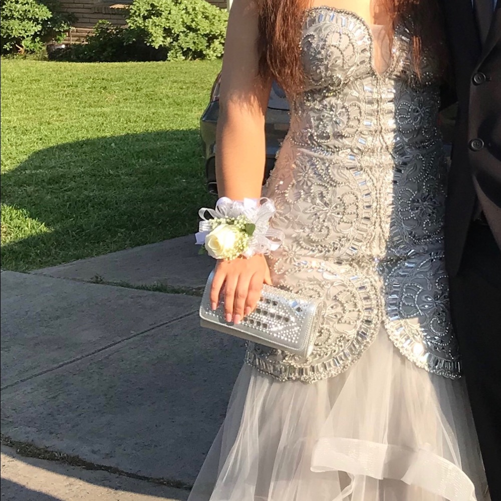 Gautier Silver Strapless Prom Dress
